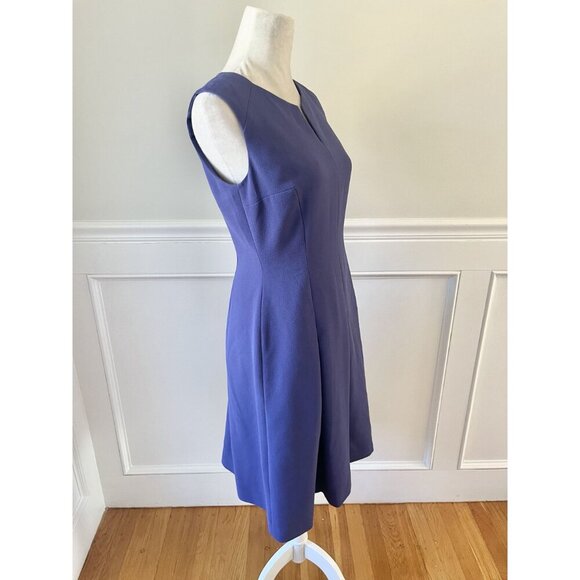 Hobbs London Slate Blue Notch Neck Fit & Flare Dress UK 10 EU 38 US 6 - Picture 3 of 7